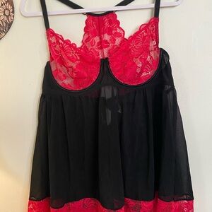 La Vie en Rose Red and Black Lace Babydoll